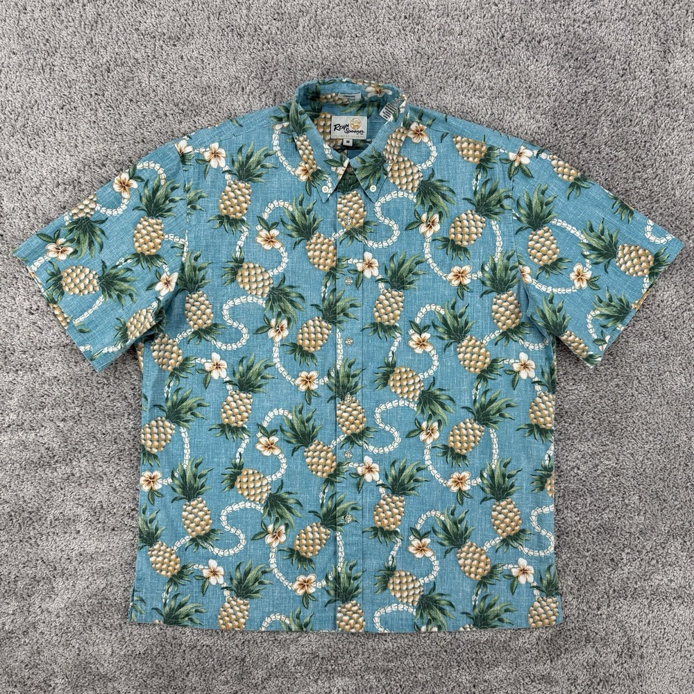Reyn Spooner Shirt Men's M Maui Blue Pining For You Pineapple AOP Camp Limited